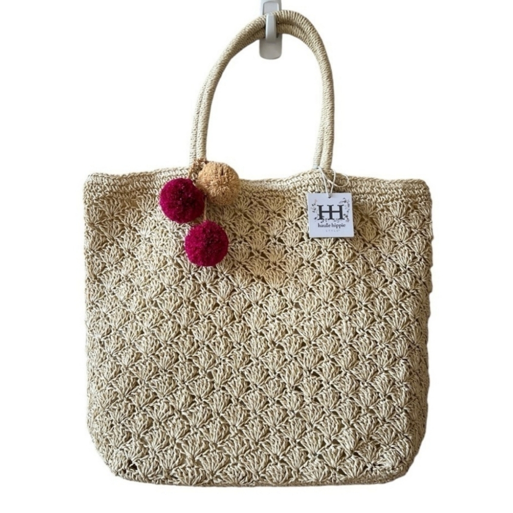 Haute Hippie Cream and Pink Textured Tote NWT 💛